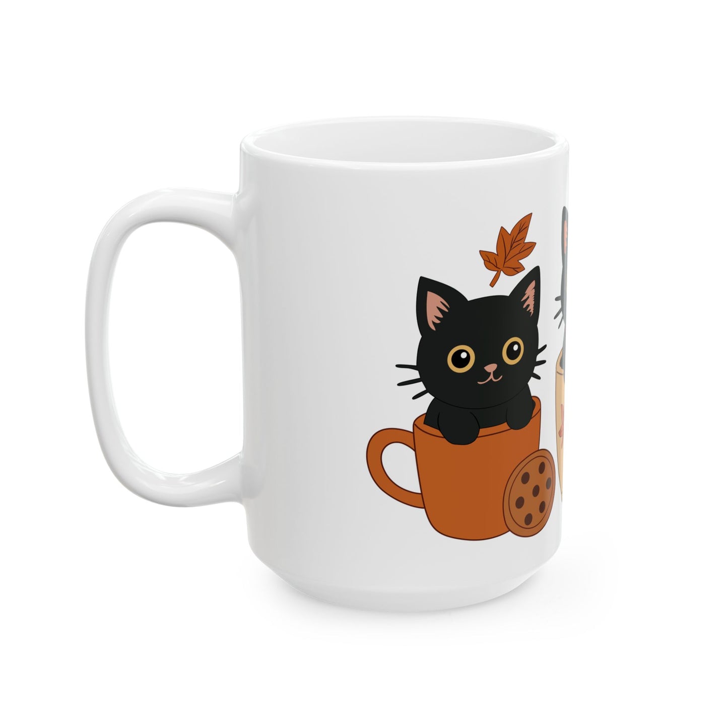 Cozy Cat Ceramic Mug - Fall Vibes, Cute Kitty Design, Perfect Gift for Cat Lovers, Coffee Lovers, Autumn Decor, Halloween