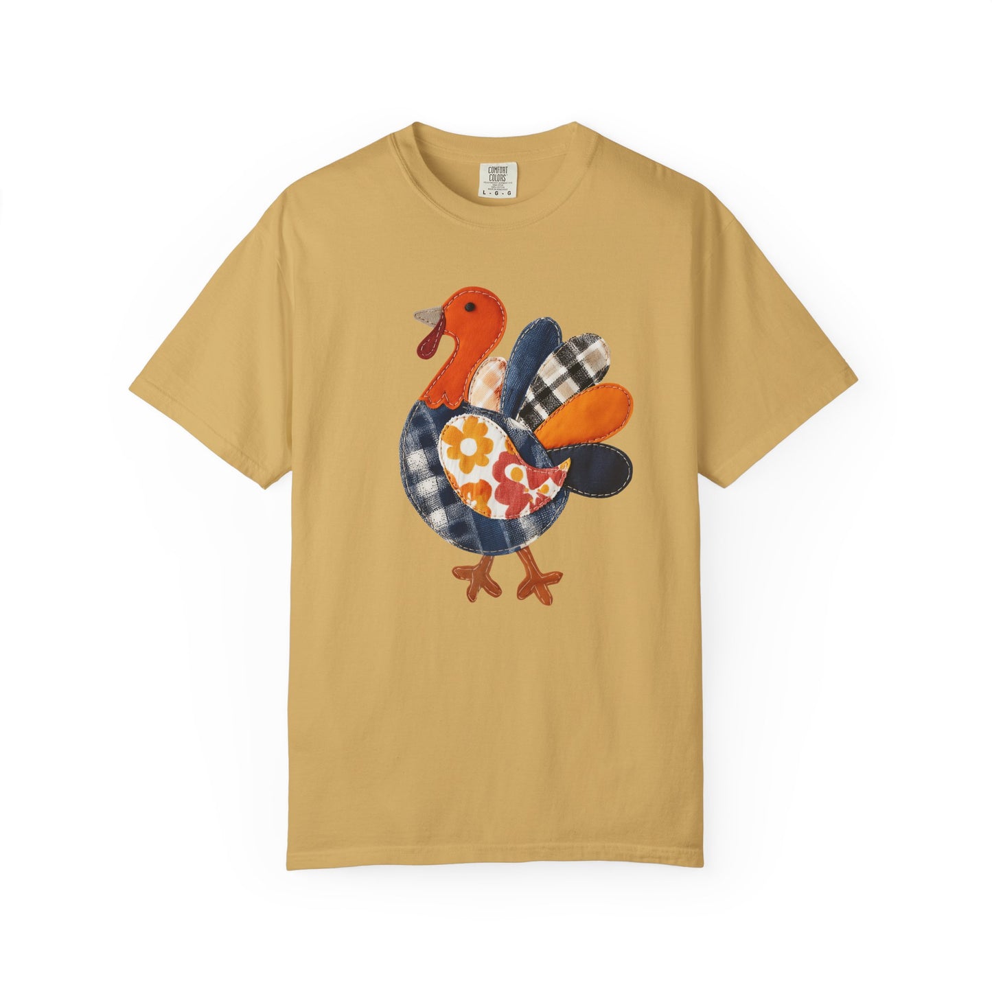 Thanksgiving Faux Patchwork Turkey Shirt, Unisex Fall Tee, Holiday Gift, Cozy Autumn Apparel, Festive Graphic T-shirt, Harvest Wear