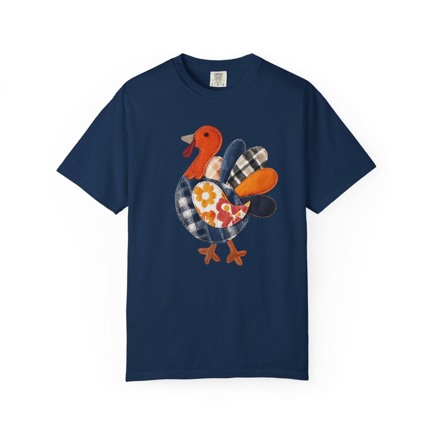 Thanksgiving Faux Patchwork Turkey Shirt, Unisex Fall Tee, Holiday Gift, Cozy Autumn Apparel, Festive Graphic T-shirt, Harvest Wear