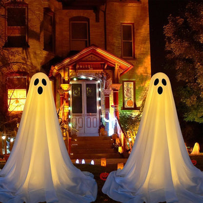 Front Porch Ghost Halloween Decoration – Battery-Powered Standing Ghost with Lighting Chain