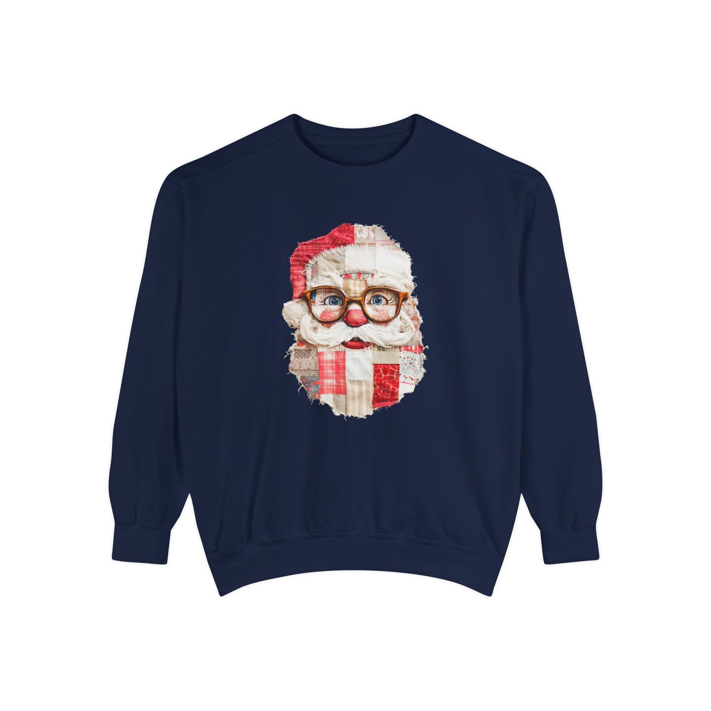 Patchwork Santa Faux Quilt Sweatshirt, Cozy Vintage Christmas Crewneck
