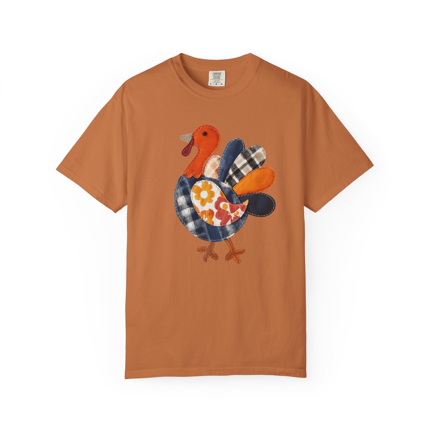 Thanksgiving Faux Patchwork Turkey Shirt, Unisex Fall Tee, Holiday Gift, Cozy Autumn Apparel, Festive Graphic T-shirt, Harvest Wear
