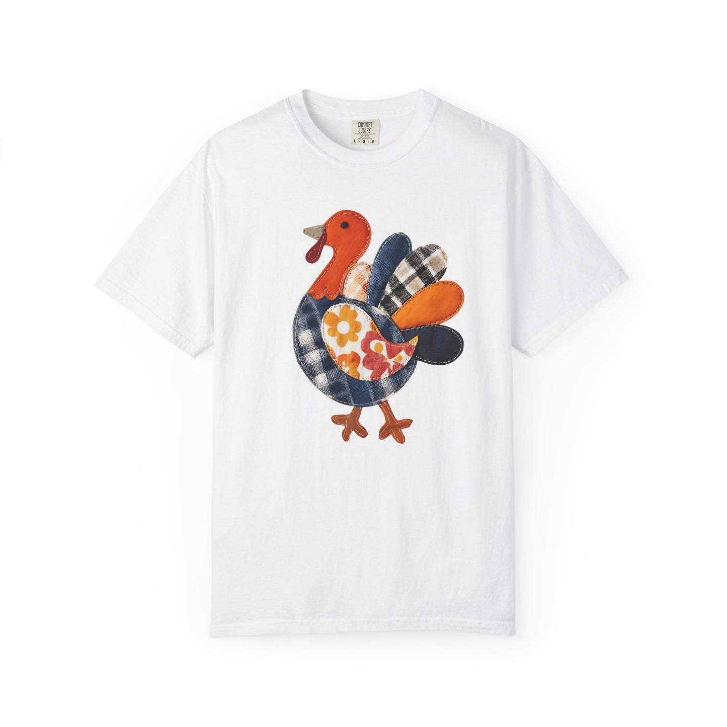 Thanksgiving Faux Patchwork Turkey Shirt, Unisex Fall Tee, Holiday Gift, Cozy Autumn Apparel, Festive Graphic T-shirt, Harvest Wear
