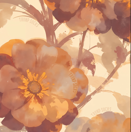 Trump Sucks Mocha and Orange Watercolor Floral Hand Towel, Subtle Political Statement
