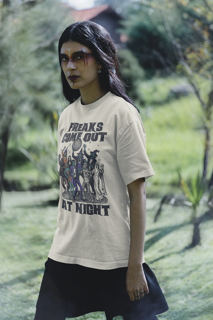 Freaks Come Out at Night Halloween T-Shirt – Retro Comfort Colors 1717 Spooky Party Tee