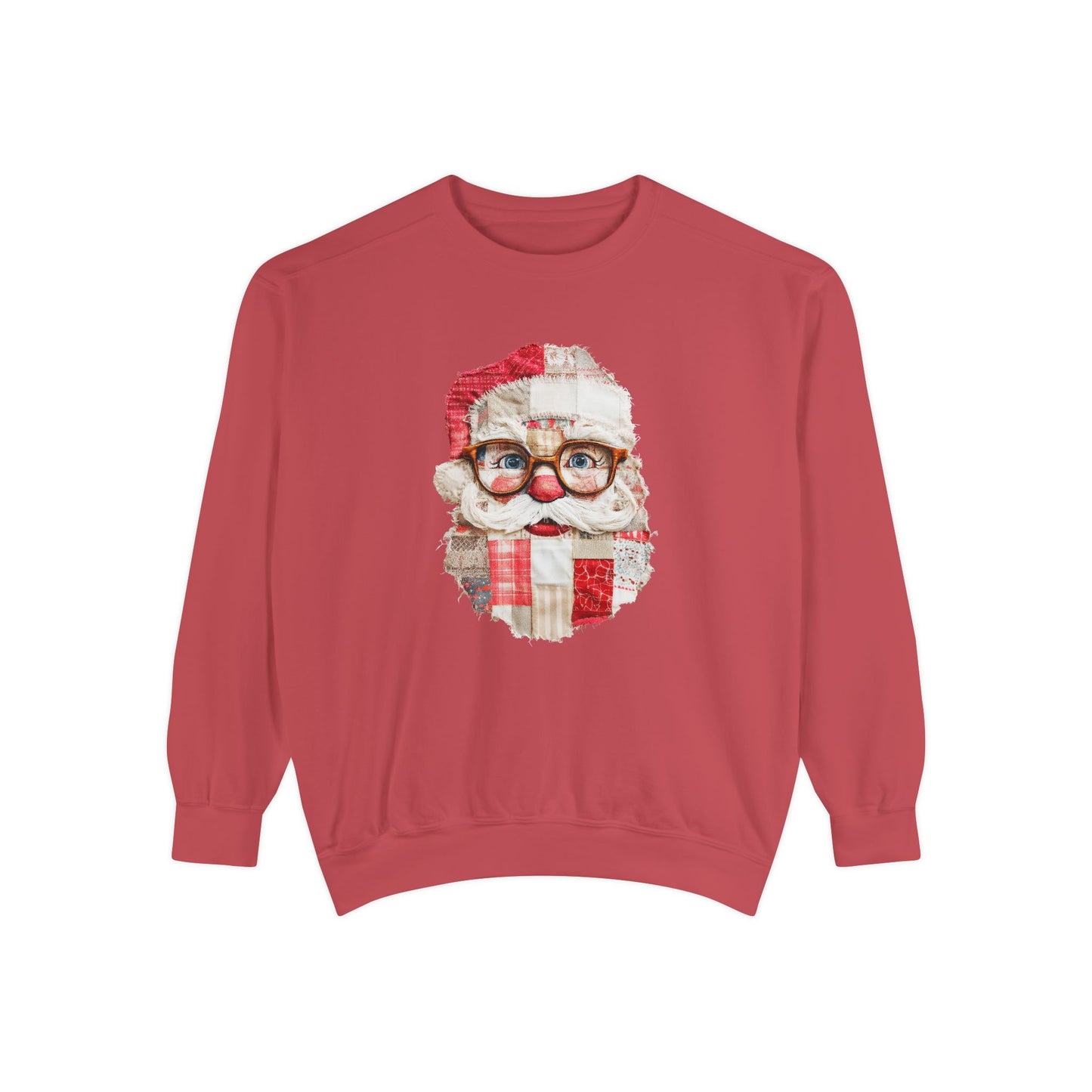 Patchwork Santa Faux Quilt Sweatshirt, Cozy Vintage Christmas Crewneck