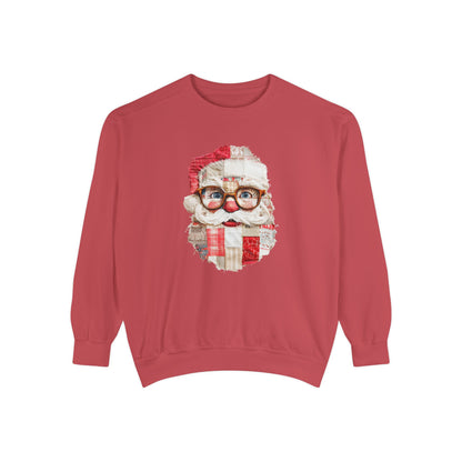 Patchwork Santa Faux Quilt Sweatshirt, Cozy Vintage Christmas Crewneck