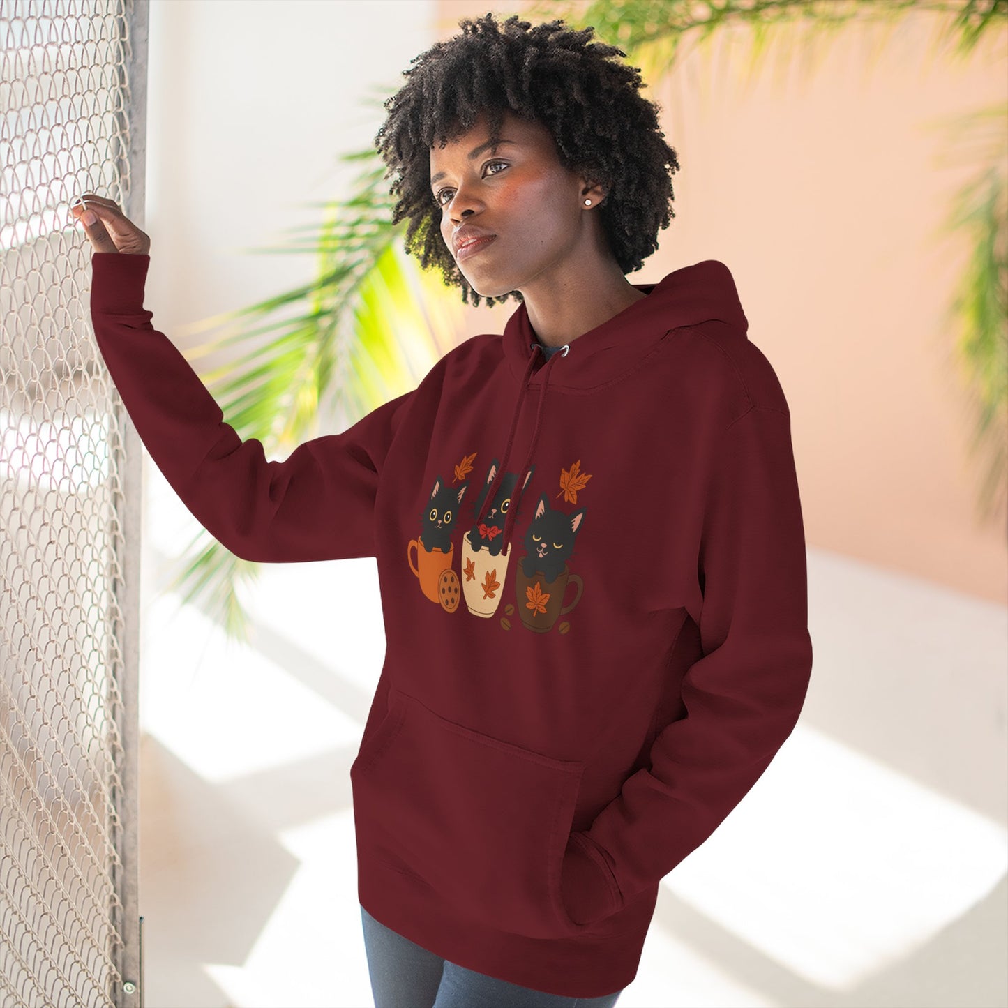 Cozy Cat-Themed Fleece Hoodie for Fall, Perfect for Cat Lovers, Halloween and Cozy Season, Cute Hoodie, Gift Idea, Autumn Vibe