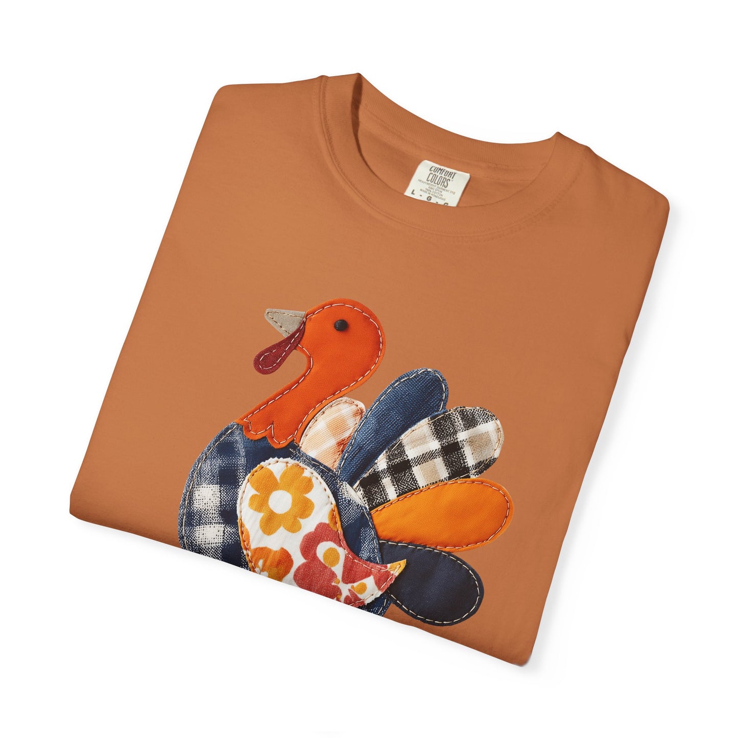 Thanksgiving Faux Patchwork Turkey Shirt, Unisex Fall Tee, Holiday Gift, Cozy Autumn Apparel, Festive Graphic T-shirt, Harvest Wear
