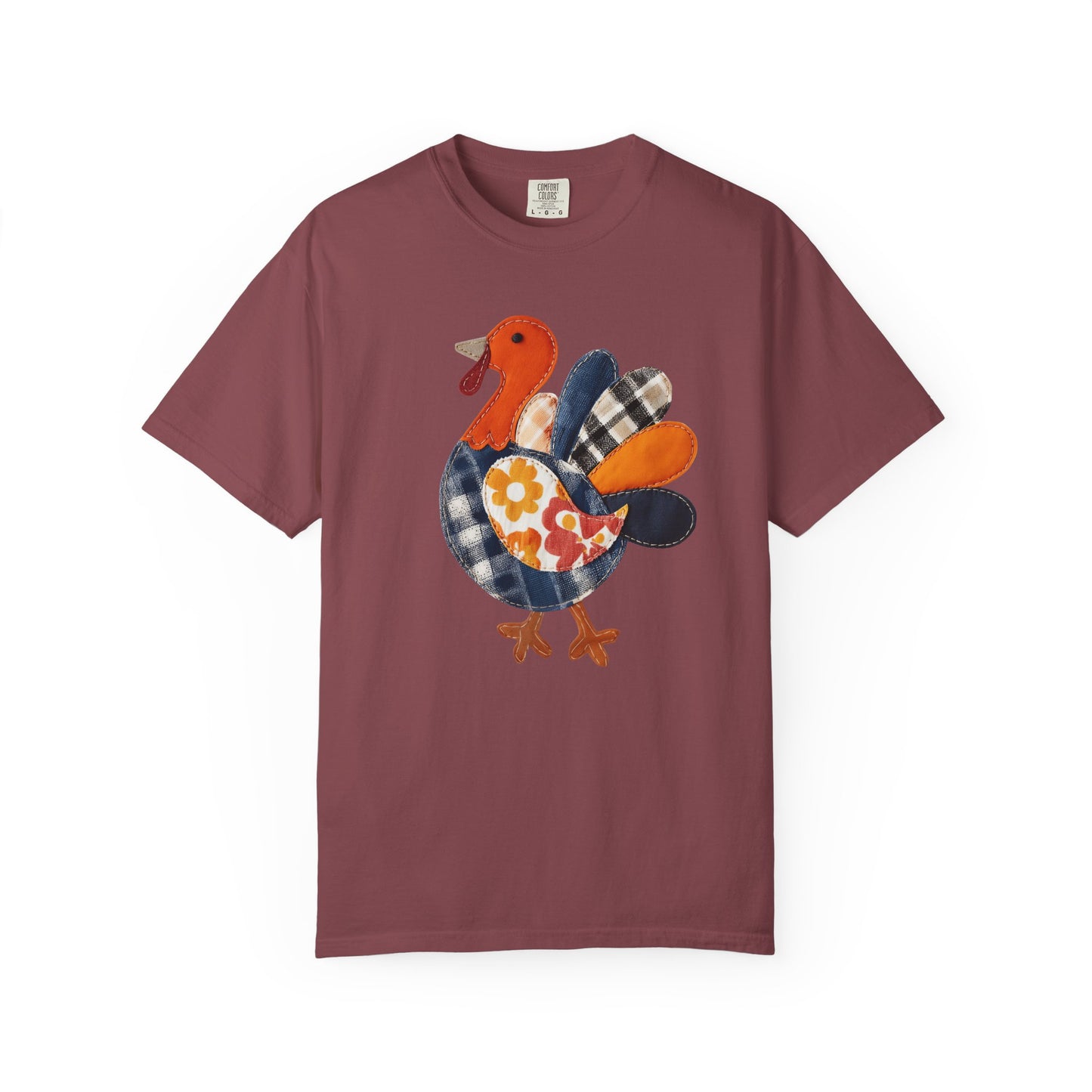 Thanksgiving Faux Patchwork Turkey Shirt, Unisex Fall Tee, Holiday Gift, Cozy Autumn Apparel, Festive Graphic T-shirt, Harvest Wear