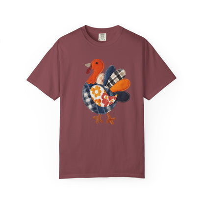 Thanksgiving Faux Patchwork Turkey Shirt, Unisex Fall Tee, Holiday Gift, Cozy Autumn Apparel, Festive Graphic T-shirt, Harvest Wear