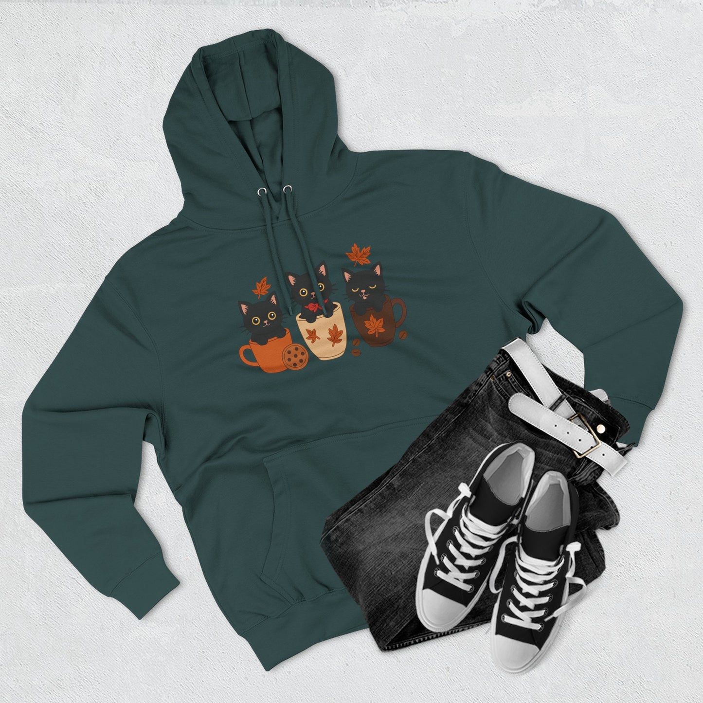 Cozy Cat-Themed Fleece Hoodie for Fall, Perfect for Cat Lovers, Halloween and Cozy Season, Cute Hoodie, Gift Idea, Autumn Vibe