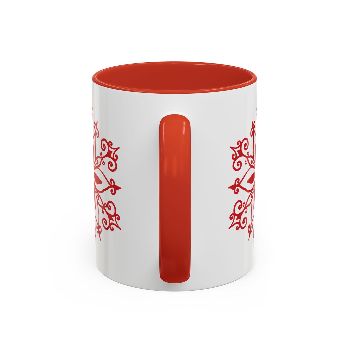 Red Floral Mandala Snowflake Accent Coffee Mug | 11oz 15oz
