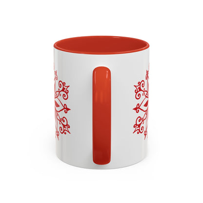 Red Floral Mandala Snowflake Accent Coffee Mug | 11oz 15oz