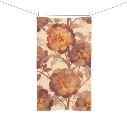 Trump Sucks Mocha and Orange Watercolor Floral Hand Towel, Subtle Political Statement