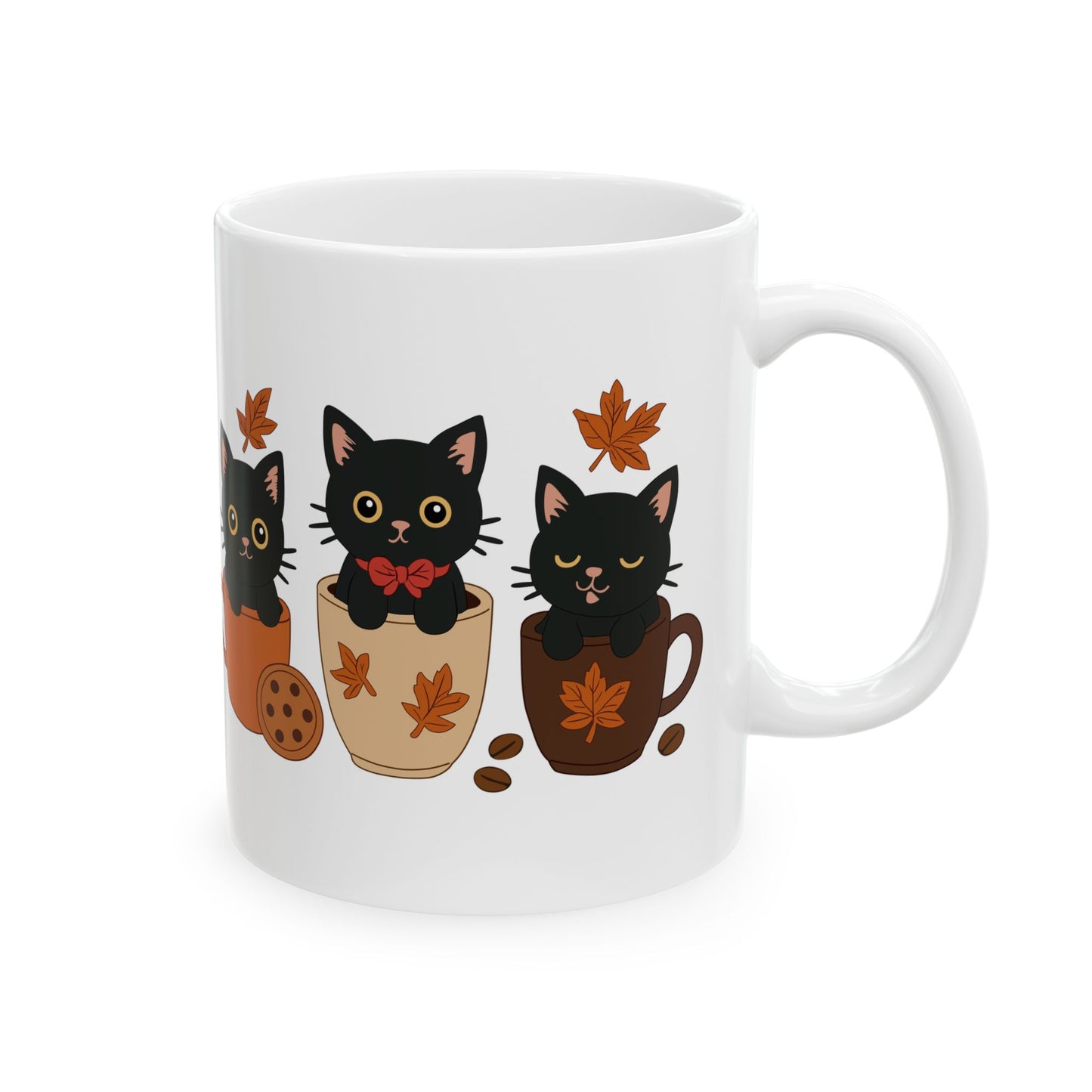 Cozy Cat Ceramic Mug - Fall Vibes, Cute Kitty Design, Perfect Gift for Cat Lovers, Coffee Lovers, Autumn Decor, Halloween