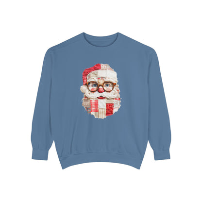 Patchwork Santa Faux Quilt Sweatshirt, Cozy Vintage Christmas Crewneck