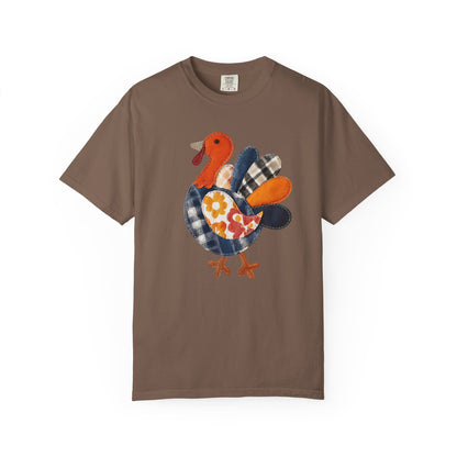 Thanksgiving Faux Patchwork Turkey Shirt, Unisex Fall Tee, Holiday Gift, Cozy Autumn Apparel, Festive Graphic T-shirt, Harvest Wear