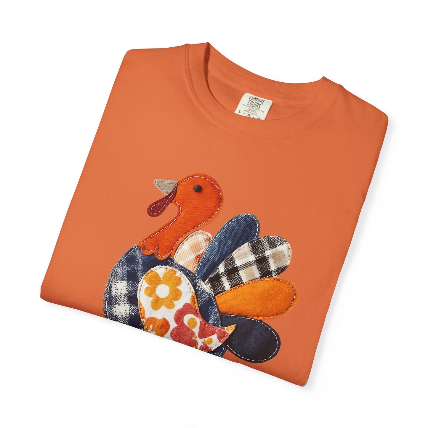 Thanksgiving Faux Patchwork Turkey Shirt, Unisex Fall Tee, Holiday Gift, Cozy Autumn Apparel, Festive Graphic T-shirt, Harvest Wear