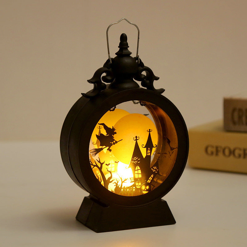 Halloween Retro Candle Portable Storm Lantern – Pumpkin, Castle & Witch Design, Haunted Decor Light