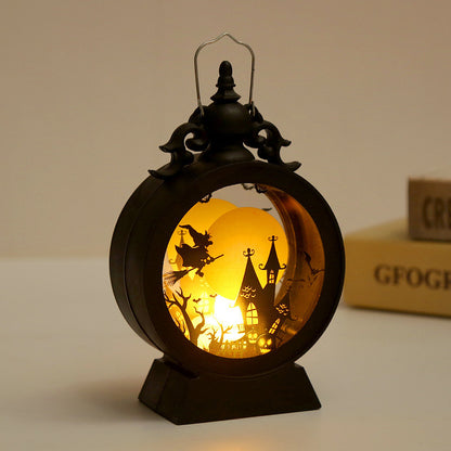 Halloween Retro Candle Portable Storm Lantern – Pumpkin, Castle & Witch Design, Haunted Decor Light