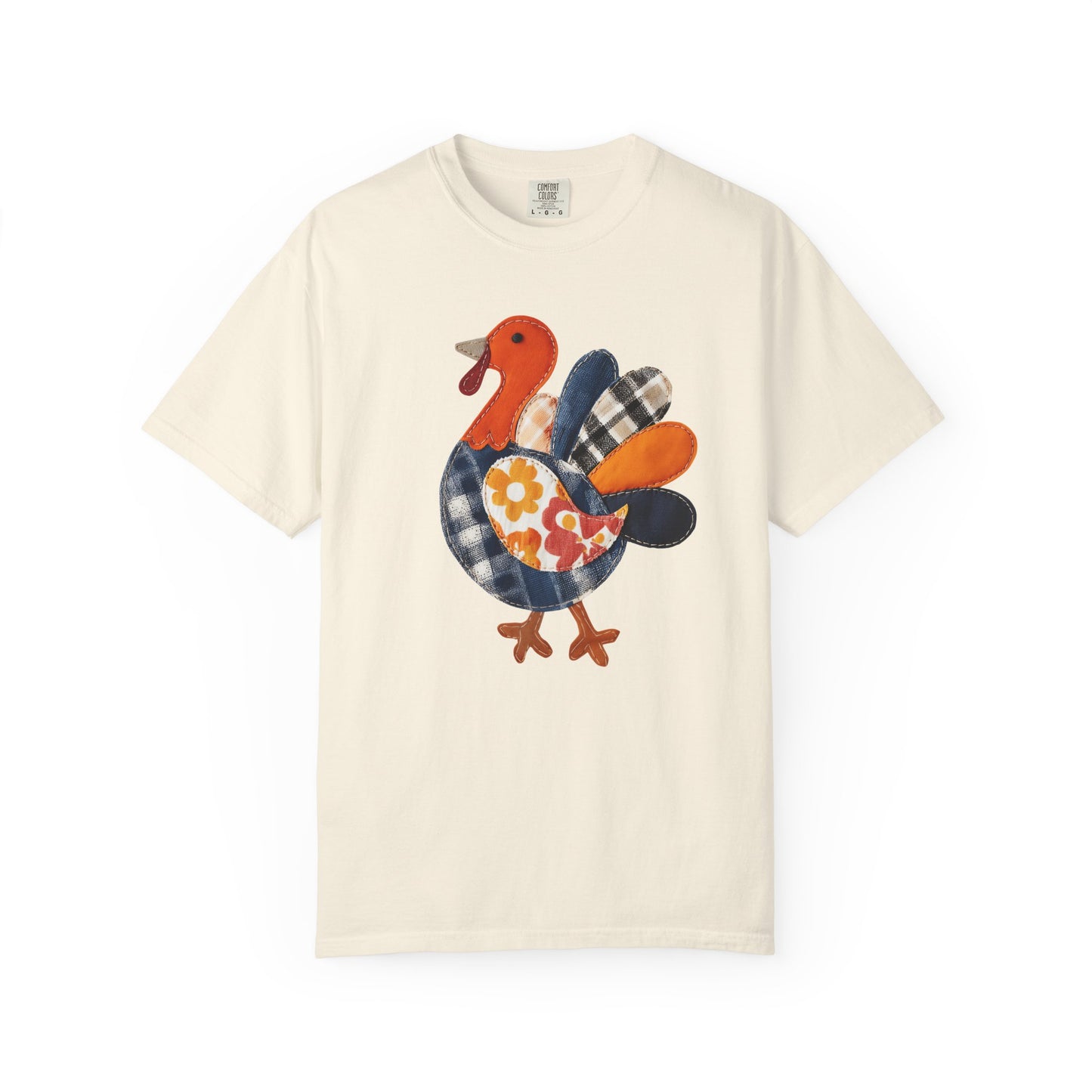 Thanksgiving Faux Patchwork Turkey Shirt, Unisex Fall Tee, Holiday Gift, Cozy Autumn Apparel, Festive Graphic T-shirt, Harvest Wear