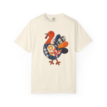 Thanksgiving Faux Patchwork Turkey Shirt, Unisex Fall Tee, Holiday Gift, Cozy Autumn Apparel, Festive Graphic T-shirt, Harvest Wear