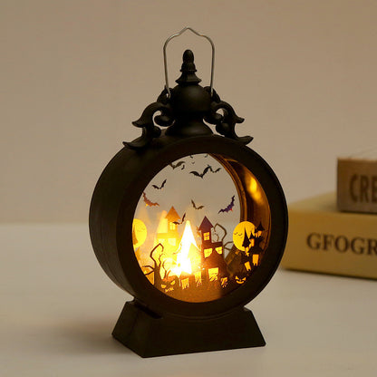 Halloween Retro Candle Portable Storm Lantern – Pumpkin, Castle & Witch Design, Haunted Decor Light