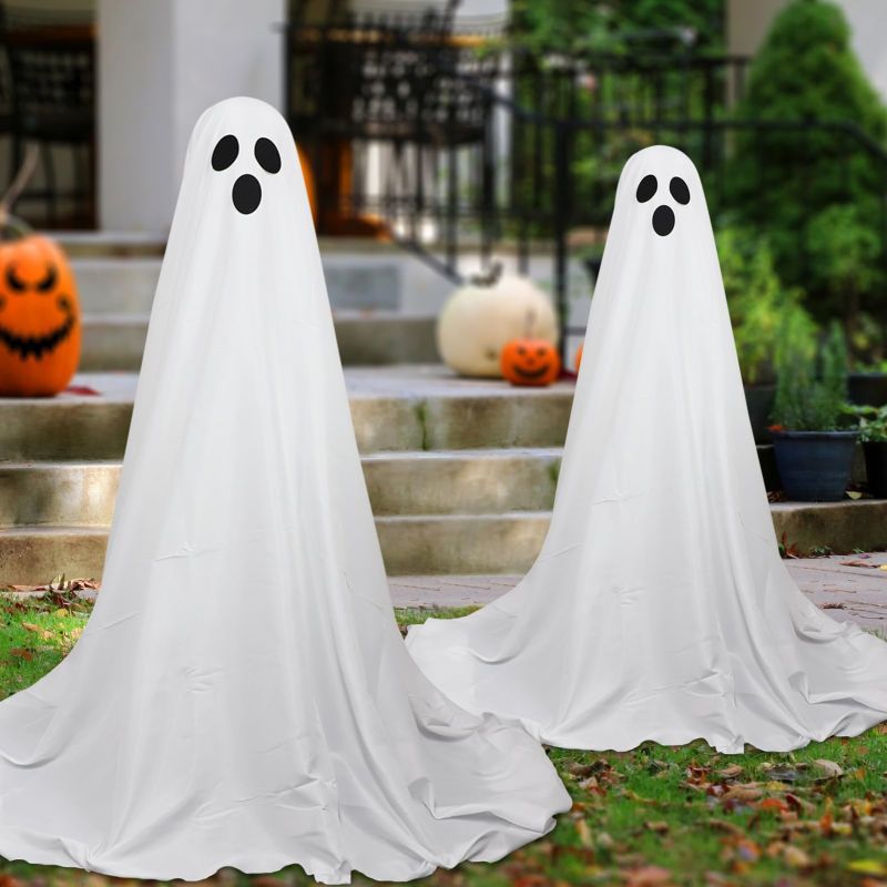 Front Porch Ghost Halloween Decoration – Battery-Powered Standing Ghost with Lighting Chain