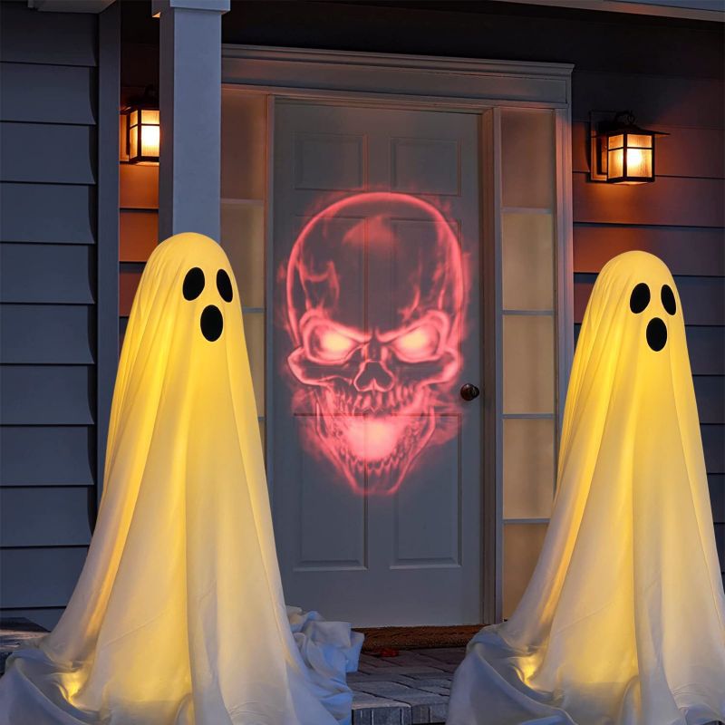 Front Porch Ghost Halloween Decoration – Battery-Powered Standing Ghost with Lighting Chain