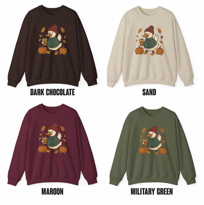Cozy Autumn Goose Sweatshirt, Pumpkin, Fall Fashion, Unisex Crewneck, Halloween Gift, Seasonal Wear, Nature Lover's Apparel