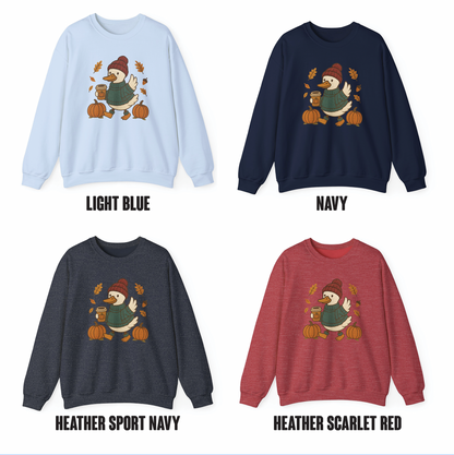 Cozy Autumn Goose Sweatshirt, Pumpkin, Fall Fashion, Unisex Crewneck, Halloween Gift, Seasonal Wear, Nature Lover's Apparel