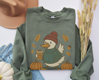 Cozy Autumn Goose Sweatshirt, Pumpkin, Fall Fashion, Unisex Crewneck, Halloween Gift, Seasonal Wear, Nature Lover's Apparel