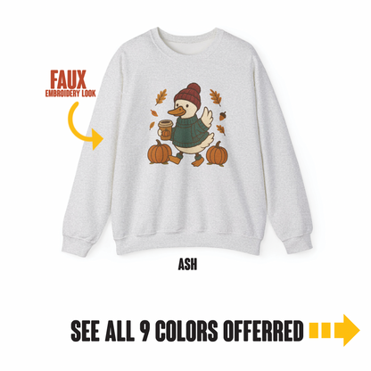 Cozy Autumn Goose Sweatshirt, Pumpkin, Fall Fashion, Unisex Crewneck, Halloween Gift, Seasonal Wear, Nature Lover's Apparel