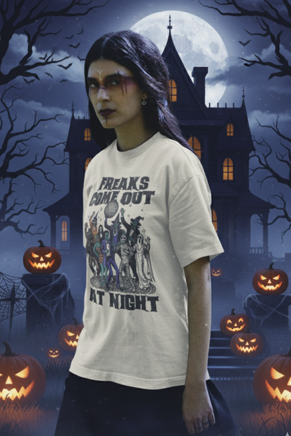 Freaks Come Out at Night Halloween T-Shirt – Retro Comfort Colors 1717 Spooky Party Tee