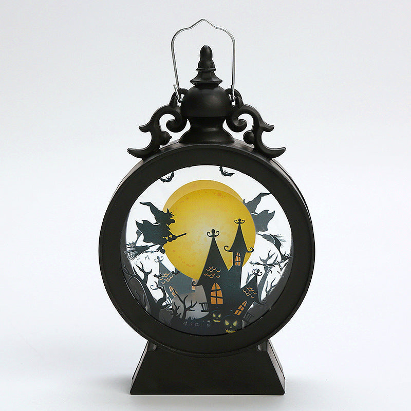 Halloween Retro Candle Portable Storm Lantern – Pumpkin, Castle & Witch Design, Haunted Decor Light