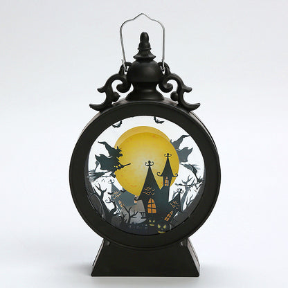 Halloween Retro Candle Portable Storm Lantern – Pumpkin, Castle & Witch Design, Haunted Decor Light