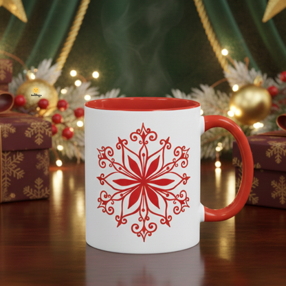 Red Floral Mandala Snowflake Accent Coffee Mug | 11oz 15oz