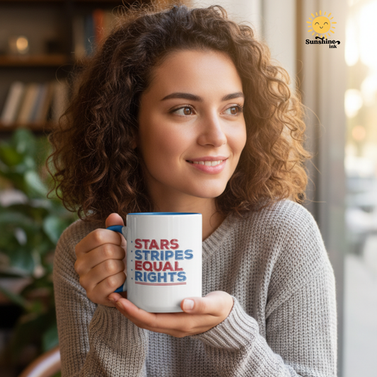 Red White and Brew, Stars Stripes Equal Rights Mug - Patriotic Progressive Coffee Cup - Feminist Anti-Trump Drinkware -  (11, 15oz)