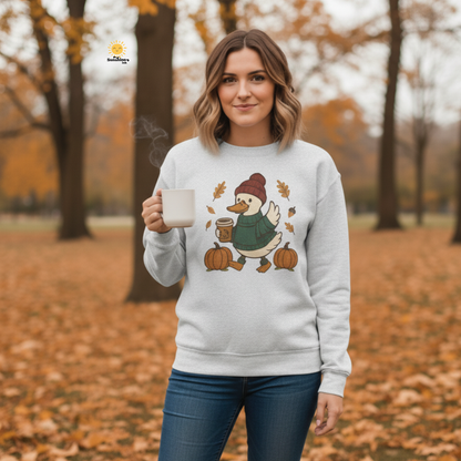 Cozy Autumn Goose Sweatshirt, Pumpkin, Fall Fashion, Unisex Crewneck, Halloween Gift, Seasonal Wear, Nature Lover's Apparel