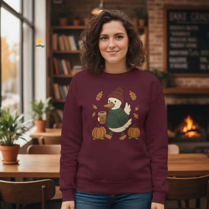Cozy Autumn Goose Sweatshirt, Pumpkin, Fall Fashion, Unisex Crewneck, Halloween Gift, Seasonal Wear, Nature Lover's Apparel