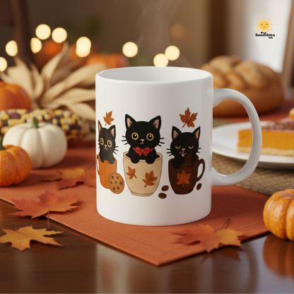 Cozy Cat Ceramic Mug - Fall Vibes, Cute Kitty Design, Perfect Gift for Cat Lovers, Coffee Lovers, Autumn Decor, Halloween