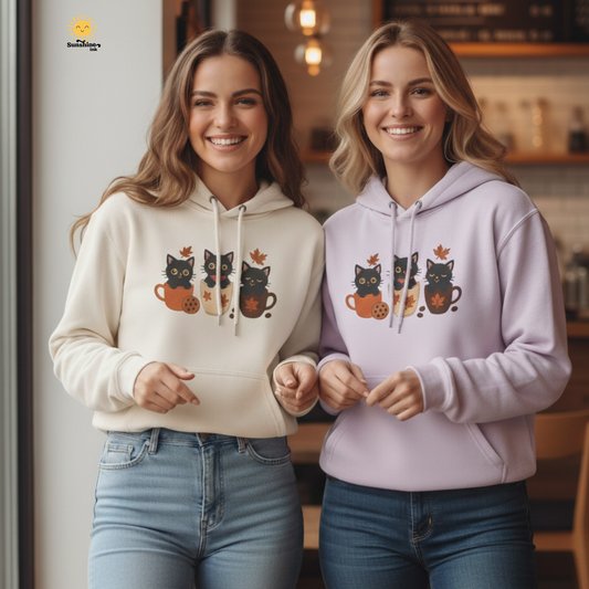Cozy Cat-Themed Fleece Hoodie for Fall, Perfect for Cat Lovers, Halloween and Cozy Season, Cute Hoodie, Gift Idea, Autumn Vibe