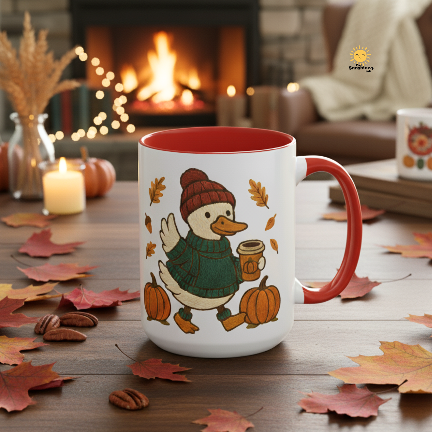 Cozy Fall Duck Mug — Autumn Coffee Cup (11oz / 15oz)
