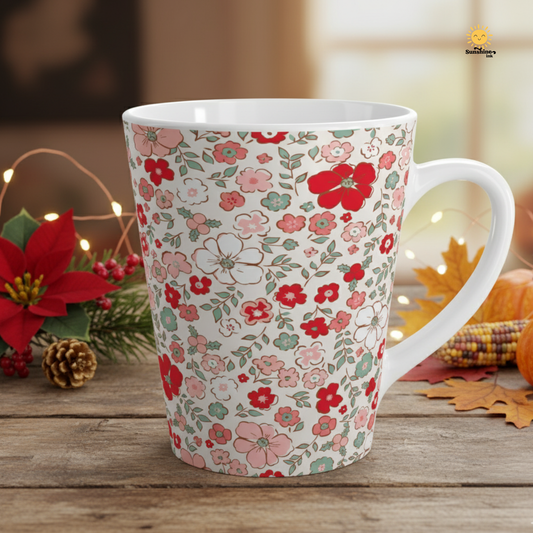 Christmas Floral Latte Mug | 12oz Cottagecore Holiday Mug | Vintage Floral Tea Cup | Cozy Winter Gift for Her | Sassy Christmas Mug