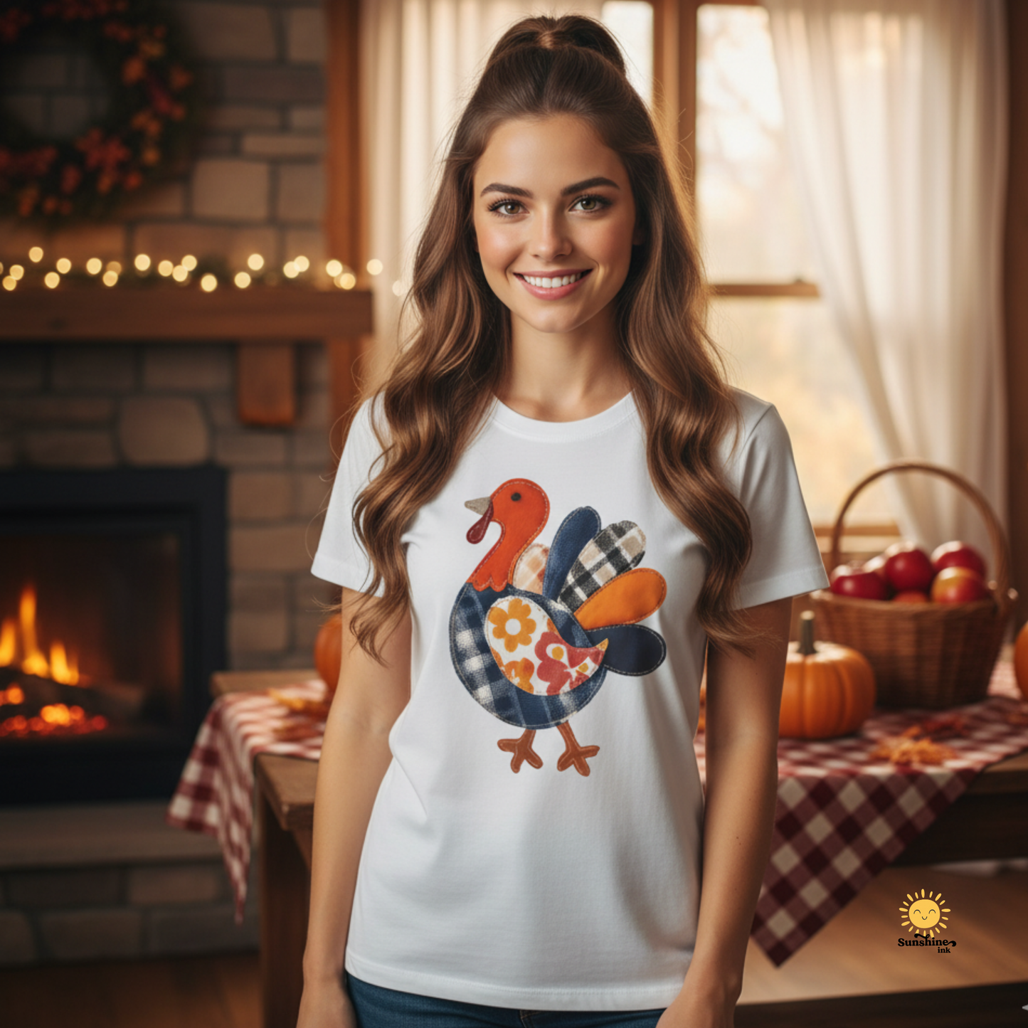 Thanksgiving Faux Patchwork Turkey Shirt, Unisex Fall Tee, Holiday Gift, Cozy Autumn Apparel, Festive Graphic T-shirt, Harvest Wear