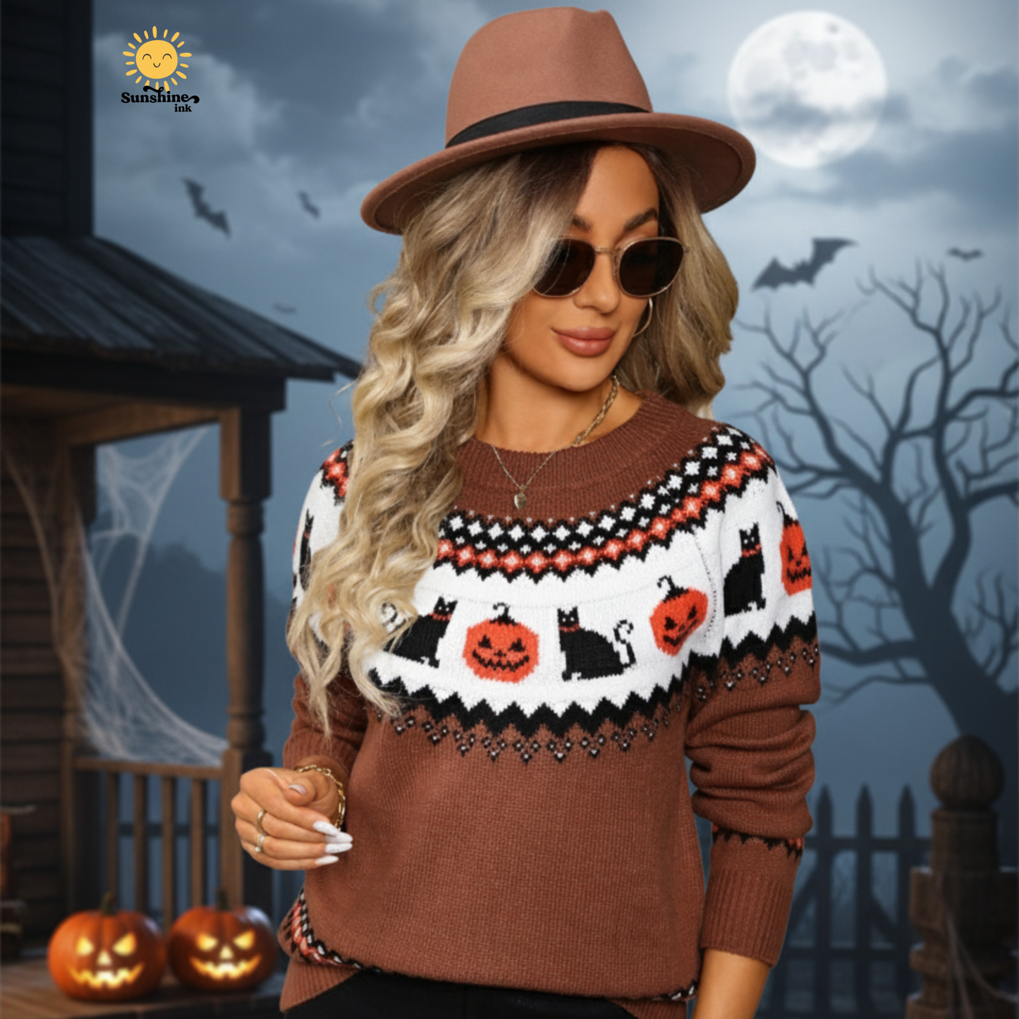 Women’s Oversized Black Cat Halloween Sweater