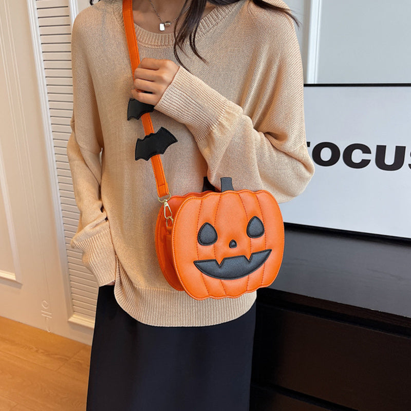 Funny Pumpkin Halloween Crossbody Bag – Cute Cartoon Bat Shoulder Bag for Women, Personalized Spooky Purse