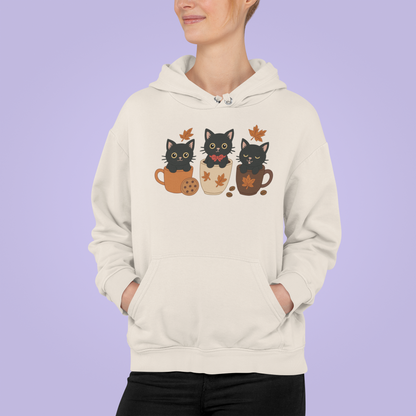 Cozy Cat-Themed Fleece Hoodie for Fall, Perfect for Cat Lovers, Halloween and Cozy Season, Cute Hoodie, Gift Idea, Autumn Vibe