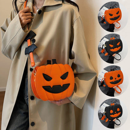 Funny Pumpkin Halloween Crossbody Bag – Cute Cartoon Bat Shoulder Bag for Women, Personalized Spooky Purse